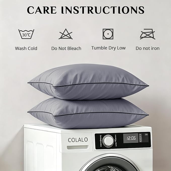 JOLLYVOGUE Grey Pillows Queen Size Set of 4, Washable Supportive Firm Bed Pillows with Oeko-Tex Certified Soft Down Alternative Fill, Fluffy Luxury Hotel Quality for Side, Back, and Stomach Sleepers