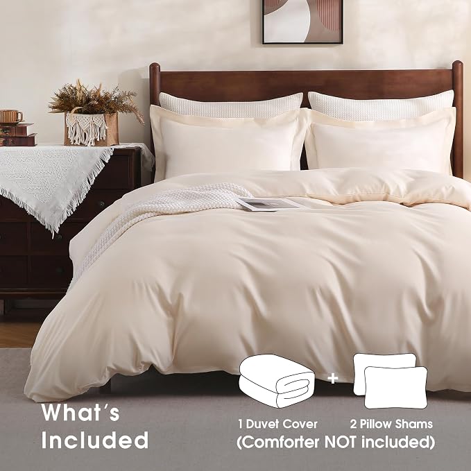 FreshCulture California King Duvet Cover - 3 Pieces Microfiber Duvet Cover Set with Zipper Closure - Lightweight & Easy Care - 1 Comforter Cover & 2 Pillow Shams - Comforter Not Included (Cream)
