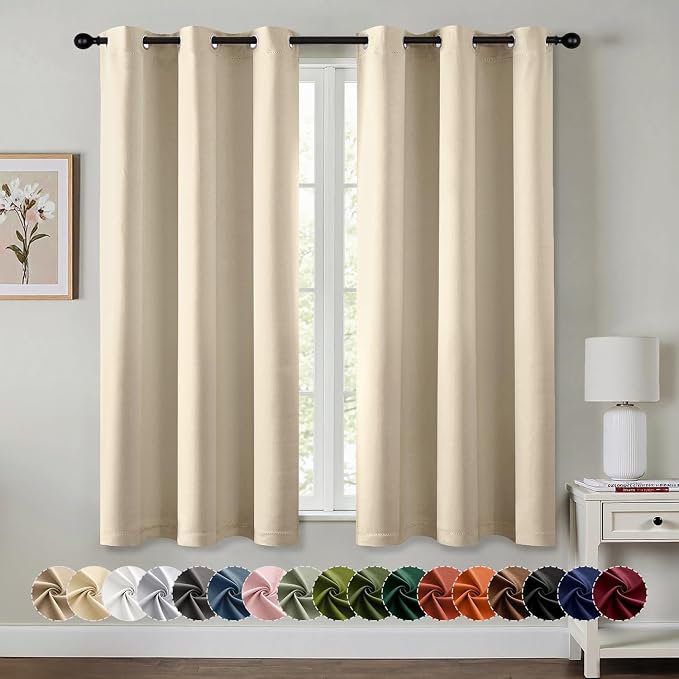 MIULEE Blackout Curtains for Bedroom 2 Panels 40 x 63 Inch Long Cream Beige | Thermal Insulated, Living Room Darkening Grommet Drapes, Noise Reducing, Light Blocking Window Treatments