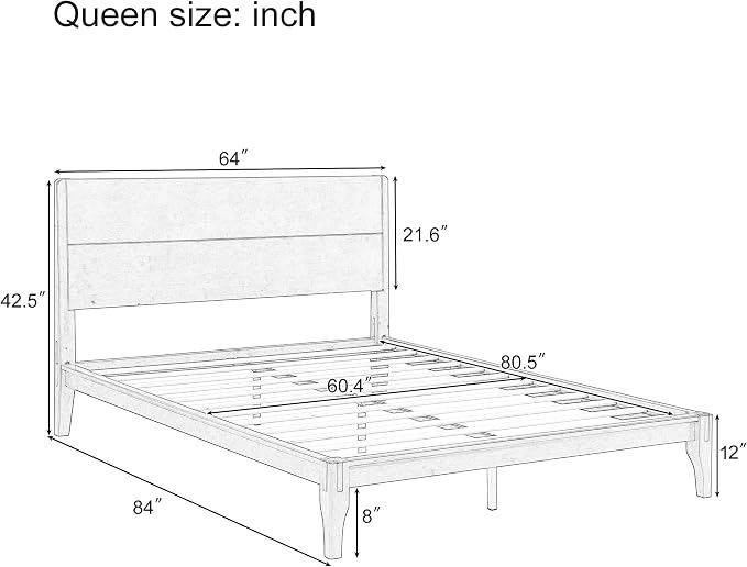 Merax Queen Size Bamboo Platform Bed Frame with Tall Headboard, Espresso | Mid-Century Modern Solid Bedframe Queen-Size, Wood Slat Support, No Box Spring Needed, Easy Assembly, Noise Free