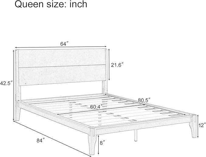 Merax Queen Size Bamboo Platform Bed Frame with Tall Headboard, Natural | Mid-Century Modern Solid Bedframe Queen-Size, Wood Slat Support, No Box Spring Needed, Easy Assembly, Noise Free