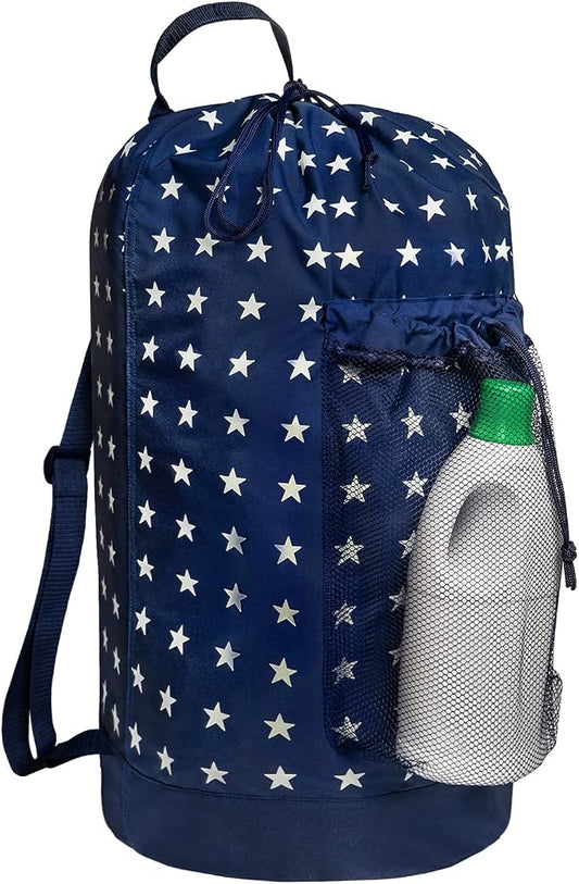 Backpack Laundry Bag, Laundry Backpack with Shoulder Straps and Mesh Pocket Durable Nylon Clothes Hamper Bag with Drawstring Closure for College, Travel, Laundromat, Apartment