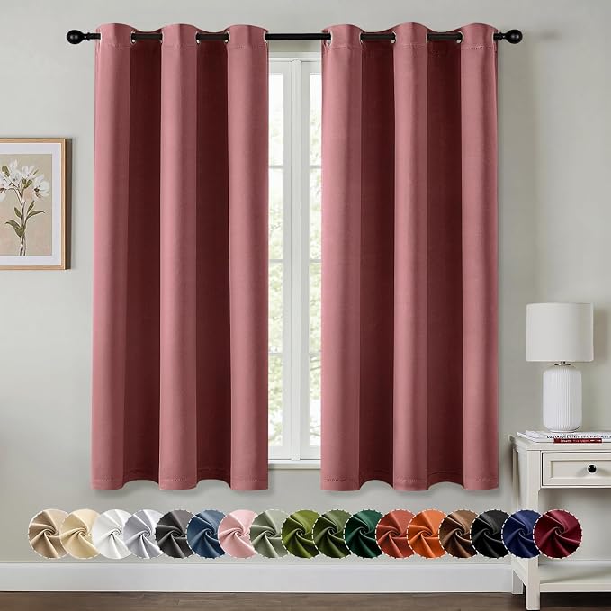 MIULEE Blackout Curtains for Bedroom 2 Panels 40 x 54 Inch Long Dusty Rose | Thermal Insulated, Living Room Darkening Grommet Drapes, Noise Reducing, Light Blocking Window Treatments