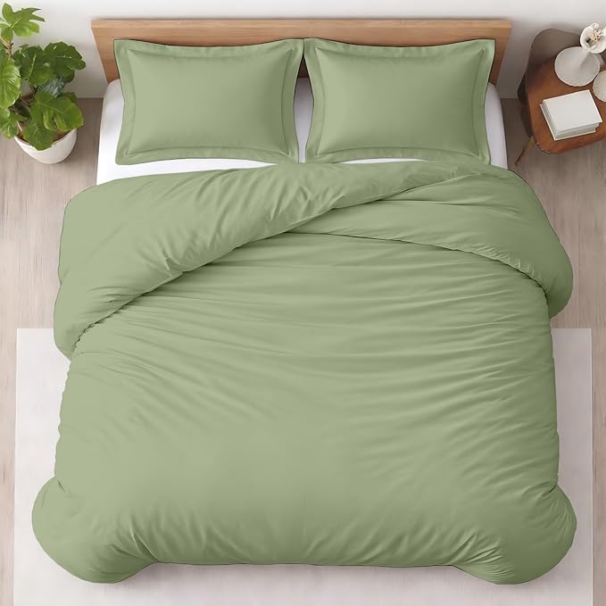 Kotton Culture 3 Pc Duvet Cover King Size Set-100% Egyptian Cotton 600 Thread Count Ultra Soft Premium Durable Comforter Cover Zipper Closure & Corner Ties - (Moss Green, 104" X 94")