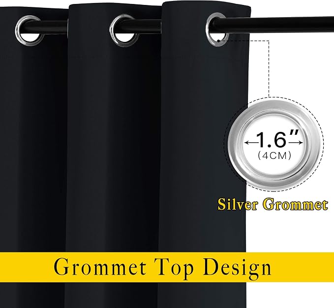 NICETOWN Black Out Curtains 63 inches Long, Grommet Blackout Window Treatment Thermal Insulated Solid Room Darkening Drapes for Bedroom/Kitchen, 2 Panels, W40 x L63
