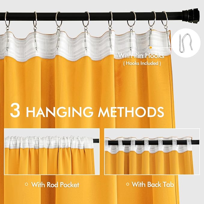 MIULEE Yellow Back Tab Blackout Curtains 52x96 Inch Long 2 Panels Set | Rod Pocket Pinch Pleated, Thermal Insulated, Bedroom Living Room Darkening Drapes, Light Blocking Floor to Ceiling Curtains