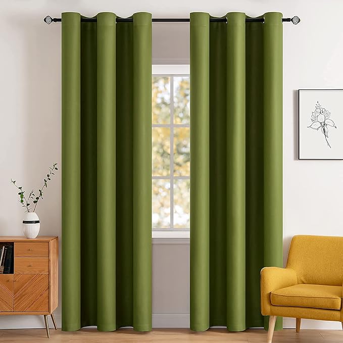 MIULEE Moss Green Blackout Bedroom Curtains 90 Inch Long Light Blocking | Grommet Top, Room Darkening Window Drapes, Privacy Protection, Thermal Insulated, Heat Blocking