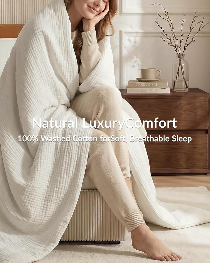 SE SOFTEXLY Muslin Duvet Cover Queen Size, 100% Washed Cotton Duvet Cover Set, Ultra Soft Comforter Cover Linen Like, 3 Pieces Minimalist Gauze Duvet Cover with 2 Pillowcases, 80"x90", White