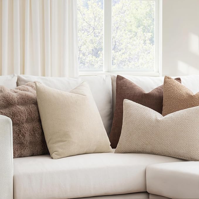 MIULEE Textured Chenille Throw Pillow Covers 20x20 Inch Beige Cement | Pack of 2 Decorative Soft Throw Pillows, Solid Textured Cushion Covers, Modern Home Decor for Couch Sofa Bedroom Living Room