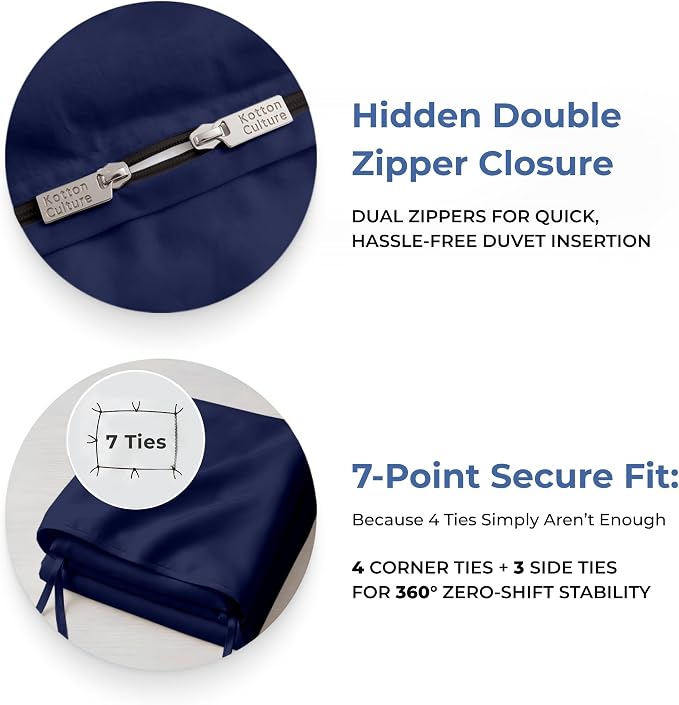 3 Pc 120" x 98" Duvet Cover Set Oversized King 100% Egyptian Cotton - 600 Thread Count Comforter Cover, Zipper Closure & Corner Ties - Fits Large King Inserts - Navy Blue