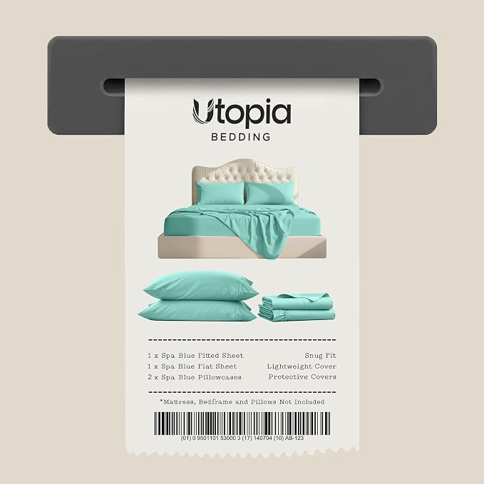 King Sheets Set, 4 Pieces 16" Deep Pocket Hotel Luxury Bed Sheets, Spa Blue | Extra Soft Bedsheet Set, Comfy & Breathable Cooling Sheets, Wrinkle & Fade Resistant, Fitted Sheet, Flat Sheet, 2 Pillowcases
