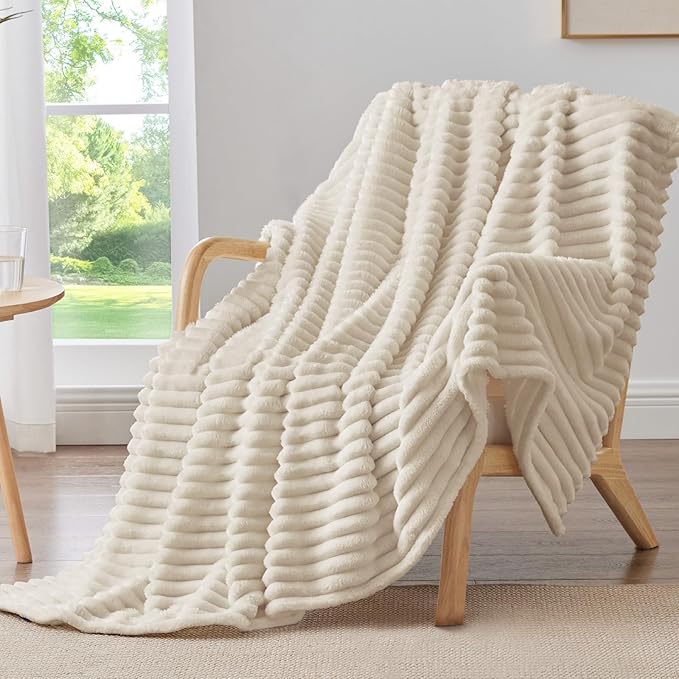 BEDELITE Ribbed Fleece Throw Blanket for Couch, Beige, 50"x70" | Ultra-Soft Plush Fleece, Warm Yet Lightweight, Ribbed Texture, Home Decor, Machine Washable, Giftable, All-Season Use
