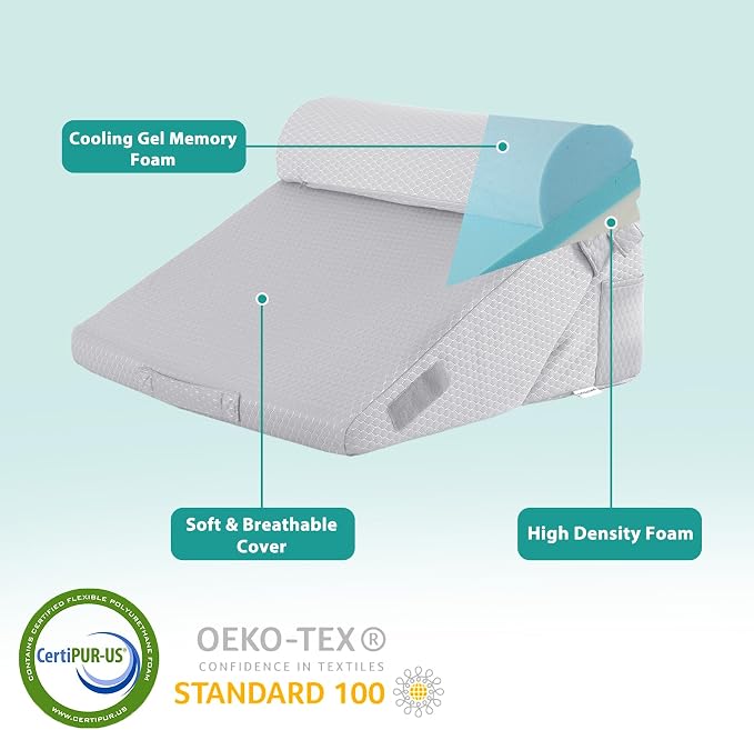 3Pcs Orthopedic Bed Wedge Pillow Set, Foam Wedge Pillow Post Surgery for Back, Leg and Knee Support, Adjustable 9&12 Inch Folding Triangle Pillow for Sleeping, Acid Reflux, Snoring, Light Grey