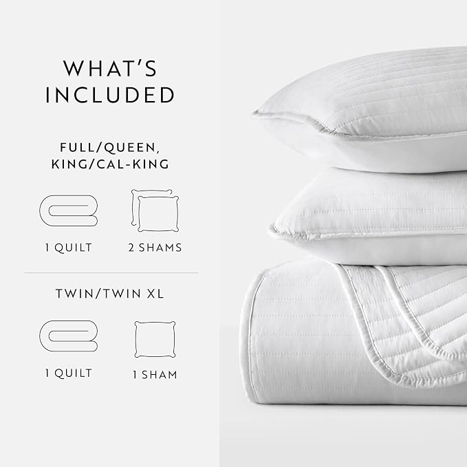 Merit Linens Modern Quilt Coverlet Soft Set in Stripe Stitching - Twin/TwinXL Light Gray