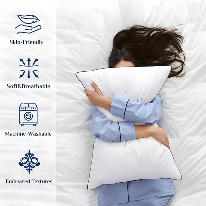 JOLLYVOGUE Pillows Queen Size Set of 2, Cooling and Firm Pillows with Oeko-Tex Certified Down Alternative Filling for Side, Back, and Stomach Sleepers, Hotel Collection