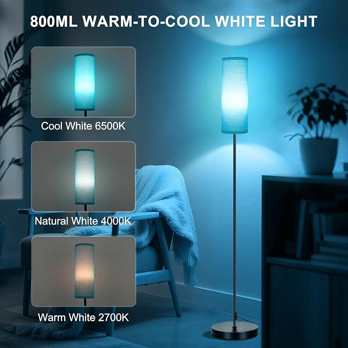 FRIDEKO HOME Floor Lamp, 9W 800LM Smart Bulb, Tall Lamp, Turquoise Shade | Music Sync, App& Remote Control, Color Changing Ambient Lighting Standing Lamp for Living Room Bedroom Corner Game Home Decor