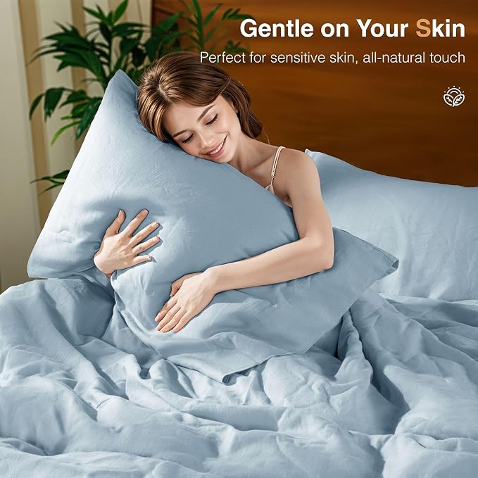 SONORO KATE 100% French Linen King Duvet Cover Set,Zipper Closure,3PC | Natural French Flax,Soft Breathable for Hot Sleepers,Moisture Wicking & Durable,4 Corner Ties,Dusty Blue