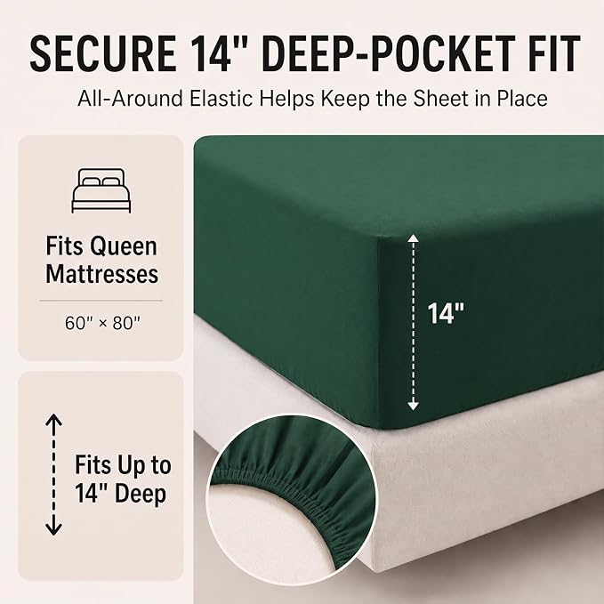 Queen Comforter Set Emerald Green - 7 Pieces Bed in a Bag | OEKO-TEX Certified, All-Season, Bedroom, Guest Room, Down-Alternative Comforter + Flat & Fitted Sheets + 4 Pillowcases