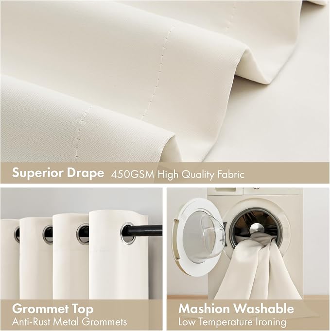MIULEE Cream 100% Blackout Curtains for Bedroom 40x84 Inch Length | 2 Thick Layers Thermal Insulated Window Curtains with Black Liner, Noise Reducing Grommet, Drapes for Living Room, 2 Panels