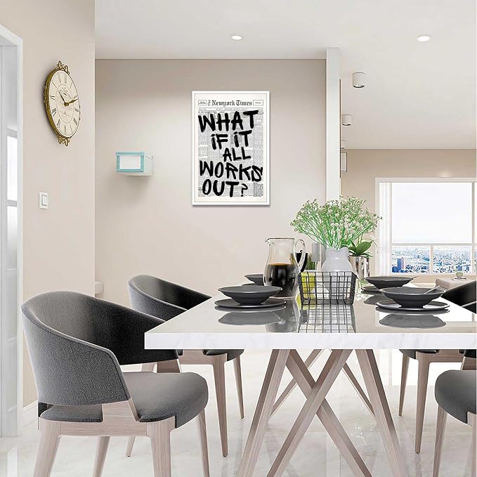 Drimiler Retro Black And White Newspaper Poster What If It All Works Out Canvas Wall Art Positive Affirming Quote Minimalist Prints Painting For Home Bedroom Dorm Wall Decor 12x18in Unframed