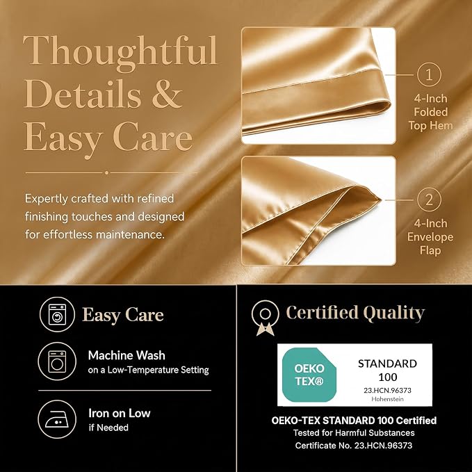 CozyLux Satin Sheets King, 4-Piece 14-Inch Deep Pocket Sheet Set | OEKO-TEX Certified Silky Soft Sheet Set for Hair & Skin, Luxurious Silky-Smooth Satin for Elegant Bedroom Decor, Gold
