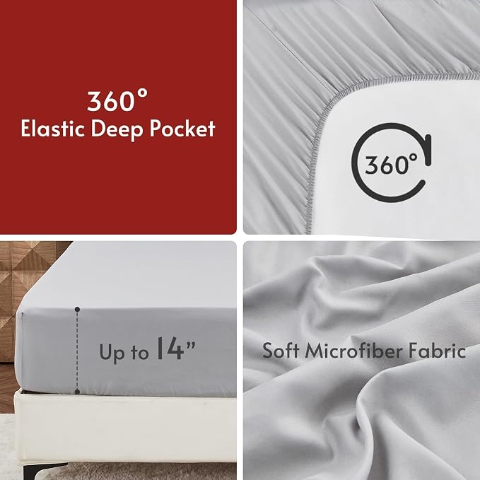 7 Pieces Full Comforter Set, Reversible Bed in a Bag Full Size, All Season Bedding Set with Comforter, Flat Sheet, Fitted Sheet, Pillowcases & Shams, Pink & Light Grey