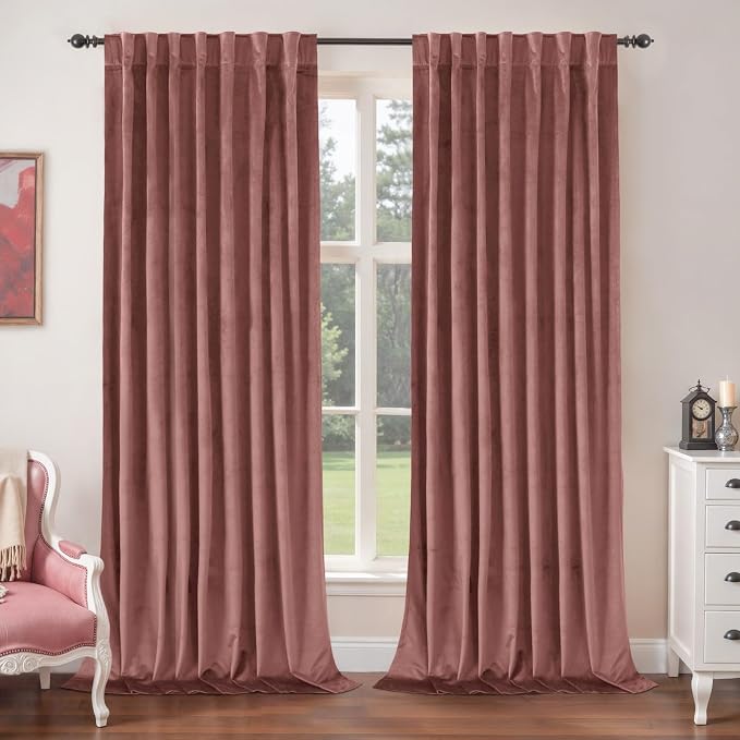 BGment Dusty Rose Pink Velvet Blackout Curtains 84 Inches for Living Room | Soundproof, Thermal Insulated, Room Darkening, Noise Reducing, Energy Saving, Back Tab Rod Pocket, 2 Panels, 60 x 84 Inch