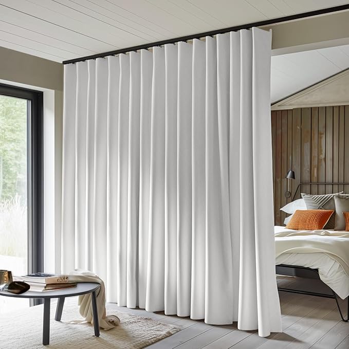 MaKefeile Room Divider Curtains Total Blackout Privacy Curtain Panel Room Thermal Insulated Noise Reduction Curtain for Bedroom Window Living Room Ceiling Track Curtains W 120 × H 96 in White.