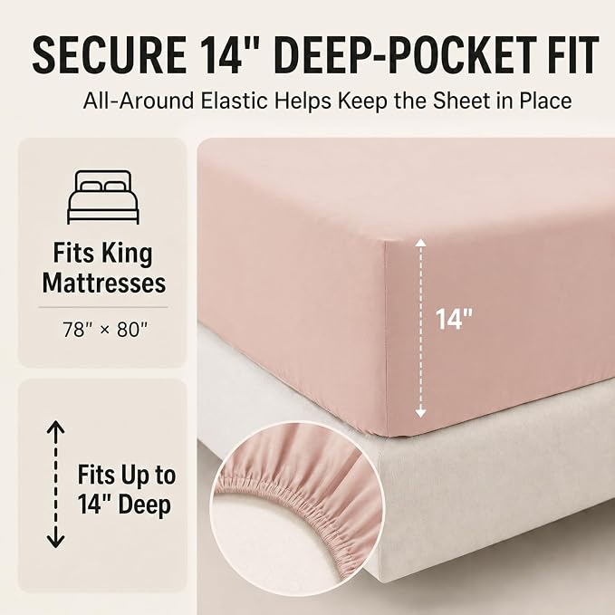 Oversized King Comforter Set Blush Pink - 7 Pieces Bed in a Bag | OEKO-TEX Certified, All-Season, Bedroom, Guest Room, Down-Alternative Comforter + Flat & Fitted Sheets + 4 Pillowcases