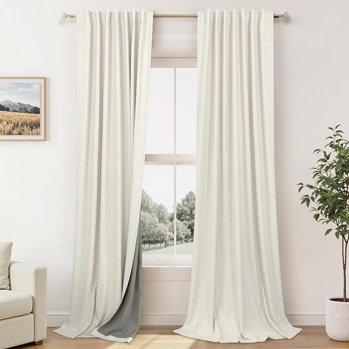 Pitalk 36 x 96 Inch Curtains Linen Blackout Black Out Soundproof Cream Ivory Curtain for Bedroom Livingroom Dining Room Narrow Small Window Drape 36 Inch Wide 96 Inch Long 8 FT Feet 2 Panels Back Tab