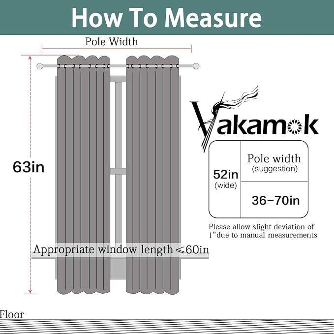 Yakamok Room Darkening Curtains 52x63 inch Length Dark Green-Living Room | 2 panels,grommet blackout window treatment,thermal insulated,light blocking drapes,privacy protection,bedroom dining room