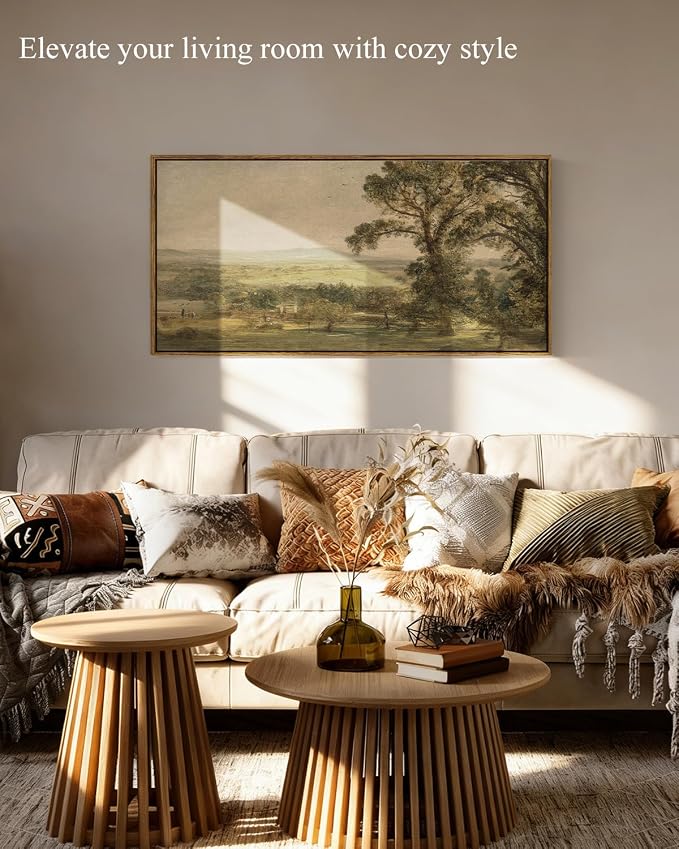 InSimSea Extra Large Framed Vintage Wall Art, Rustic Landscape, 20x40inch | Living Room Country Farmhouse Decor, Countryside Canvas Prints, Retro Long Picture for Bedroom Above of Bed