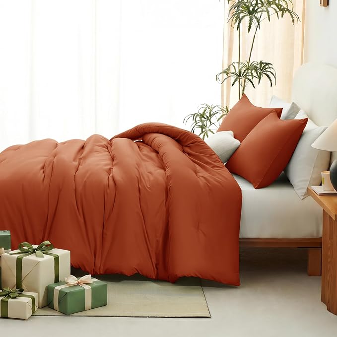 California King Comforter Set, 3 Pieces Terracotta Quilted Bedding | 270 GSM Down Alternative Fill, 4 Corner Ties for Duvet Insert Use, All Season, OEKO-TEX Certified, 2 Pillowcases, 104 x 96 in