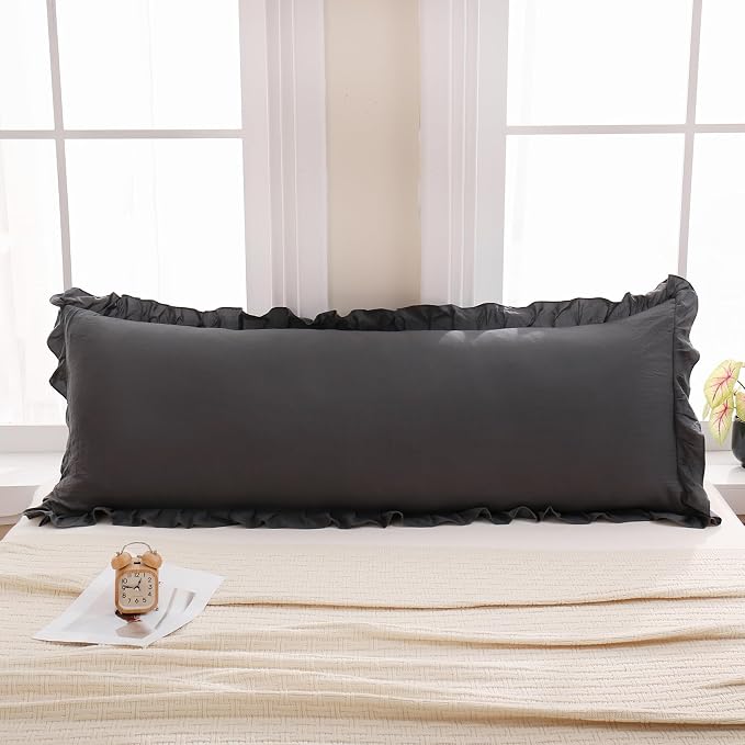 Merryword Dark Gray Body Pillow Cover 20x54inches Reversible Long Pillowcase Ruffled Body Pillowcases Cute Pillowcase Pillow Sham (1 Body, Dark Gray)