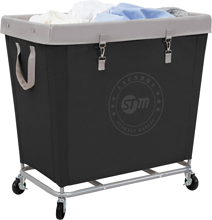 STORAGE MANIAC Commercial Laundry Hamper with Heavy Duty Steel Frame, 320 L Industrial Laundry Basket Cart with Wheels for Hotel, Home, Laundry Room, 31.7''L x 19.3''W x 30.91''H, Large Black