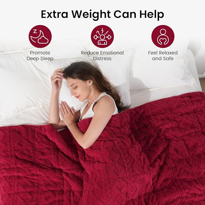 Drewin Weighted Blanket Queen Size 15lbs for Adults,Red,60 x 80 inches | Stress Relief & Better Sleep,Soft Jacquard Sherpa with Glass Beads,Machine Washable,Great for Napping,Relaxing,Reading