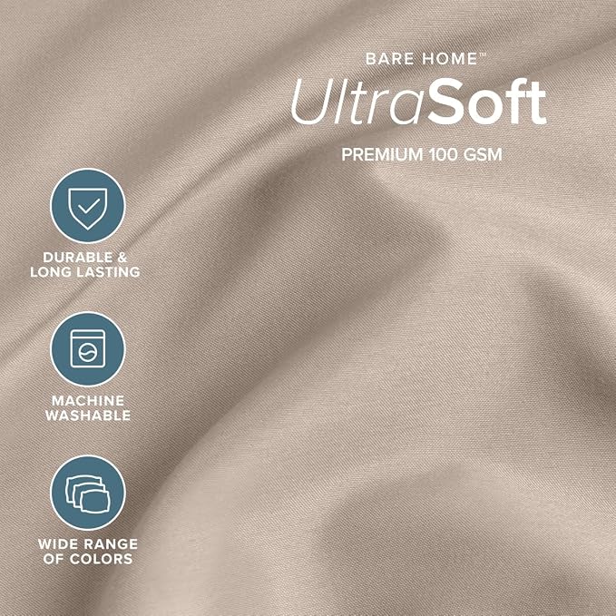 Bare Home King Sheet Set - 1800 Ultra-Soft (King, Pebble) | Deep Pockets 6 to 15 Inches, Breathable, Hypoallergenic, Hotel Luxury, Easy Fit, Soft, All-Season