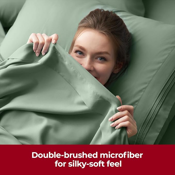Mellanni Iconic 4-Piece, Ultra Soft Sheet Set (King, Sage) | 10M+ Sleepers. Lab-tested: Sleeps Cool, Stays Bright, Strong, Smooth. Good Housekeeping Best Bedding, 7 yrs running.