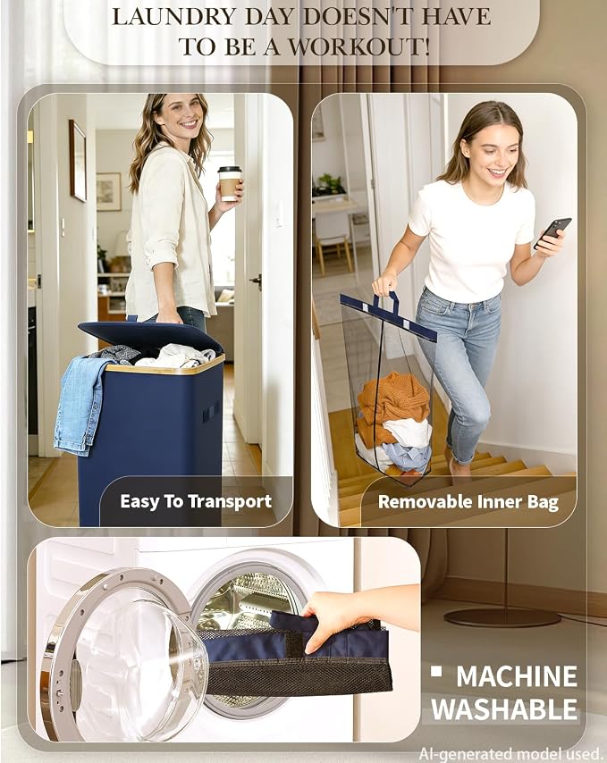 Laundry Hamper with Wheels, 75L Rolling Laundry Basket, Removable Inner Bag | Clothes Hampers for Laundry, Collapsible Dirty Clothes Hamper for Dorm, Bedroom, Bathroom, Laundry Room
