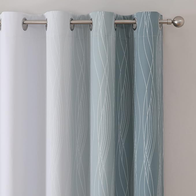 Stone Blue and Greyish White Blackout Curtains for Bedroom 54 Inch Long | Estelar Textiler Room Darkening Ombre Curtains for Bathroom,Light Blocking,Thermal Insulated Grommet Drapes,52Wx54L,2 Panels