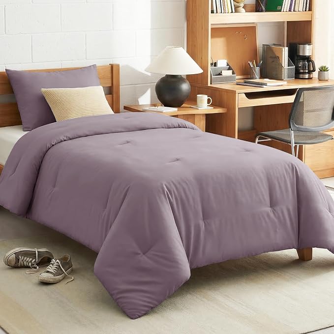 Twin Comforter Set, 2 Pieces Down Alternative Bedding, Dusty Purple | 270 GSM Twin XL College Dorm Comforter with 4 Corner Ties Use as a Duvet Insert, OEKO-TEX Certified, 1 Pillowcase, 68 x 88 in