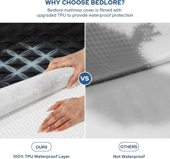 BEDLORE Waterproof Queen Size Mattress Protector, Deep Pocket Fit, Washable | Soft Noiseless Breathable Bed Mattress Cover Pad, Fits 6-18 Inch Deep Mattresses, Ideal for Home, Bedroom, Hotel, Black