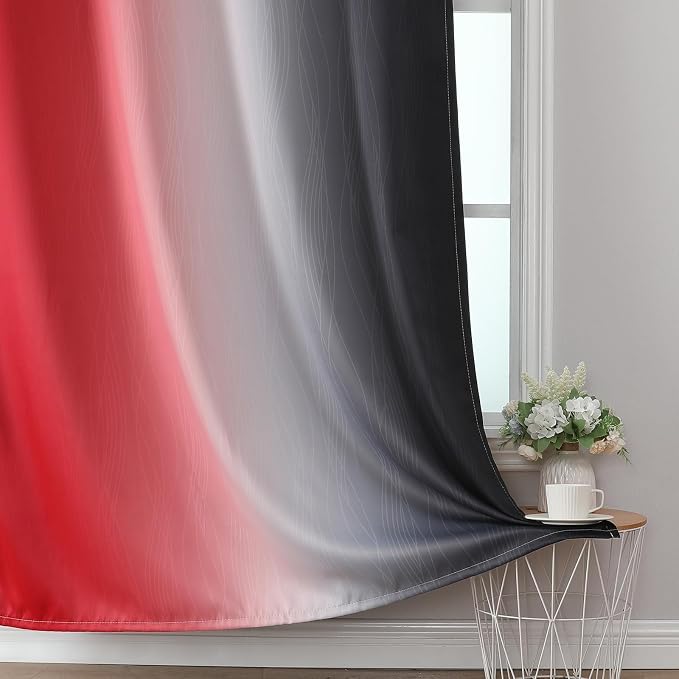 Red and Black Ombre Blackout Bedroom Curtains 102 Inches | Room Darkening, Thermal Insulated, Light Blocking, Window Gradient Grommet Drapes for Living Room/Boys Room,52Wx102L,2 Panels