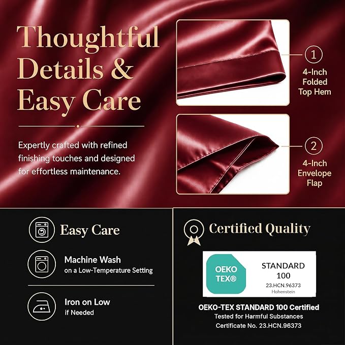 CozyLux Satin Sheets King, 6-Piece 14-Inch Deep Pocket Sheet Set | OEKO-TEX Certified Silky Soft Sheet Set for Hair & Skin, Luxurious Silky-Smooth Satin for Elegant Bedroom Decor, Burgundy