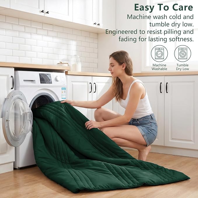 Full Size Comforter Sets Emerald Green- 7 Pieces Bed in a Bag | OEKO-TEX Certified, 240GSM Down-Alternative Comforter, 14" Deep-Pocket Sheets, Shams & Pillowcases, Lightweight