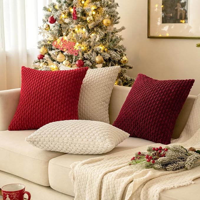 MIULEE Euro Sham Decorative Throw Pillow Covers 24x24 Cream White Corduroy | Textured Striped Pack of 2 Striped Pillow Covers Modern Farmhouse Home Decor for Couch Bed Sofa Living Room
