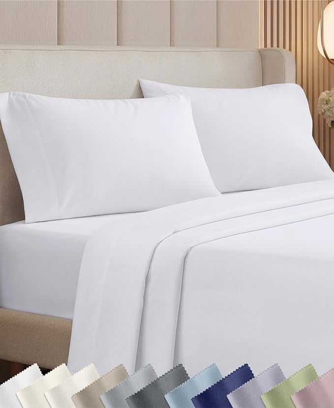 California Design Den Luxury 1000 Thread Count King Size Sheets Set | Backed by Good Housekeeping Seal - 100% Cotton Sateen - Soft, Thick & Heavy, 16" Deep Pocket, Durable - Bright White