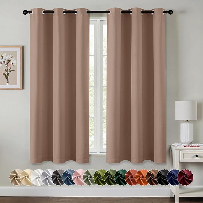 MIULEE Blackout Curtains for Bedroom 2 Panels 40 x 63 Inch Long Cappuccino | Thermal Insulated, Living Room Darkening Grommet Drapes, Noise Reducing, Light Blocking Window Treatments