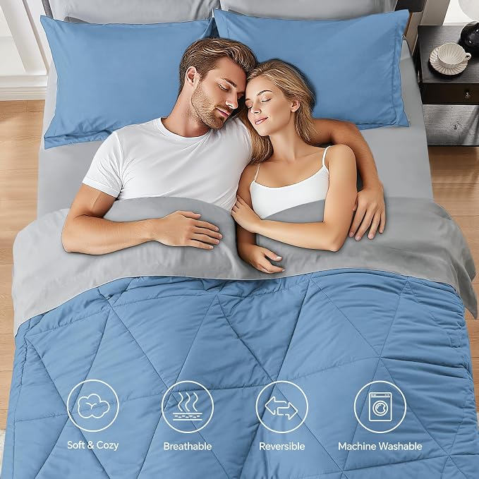 BEDELITE Twin Comforter Set 5 Pieces, Reversible Blue Bed in A Bag | Soft All Season Down-Alternative Comforter, Sheets, Pillowcases & Shams, OEKO-TEX Certified Bedding for Bedrrom, Guest Room
