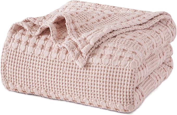 PHF Lightweight 100% Cotton Waffle Blanket for Bed, Twin XL, Pink | Pre-Washed Soft Cotton Comfort, Breathable Layering Warmth for Fall & Winter, Couch & Guest Room, Couch, Home Decor & Gifts